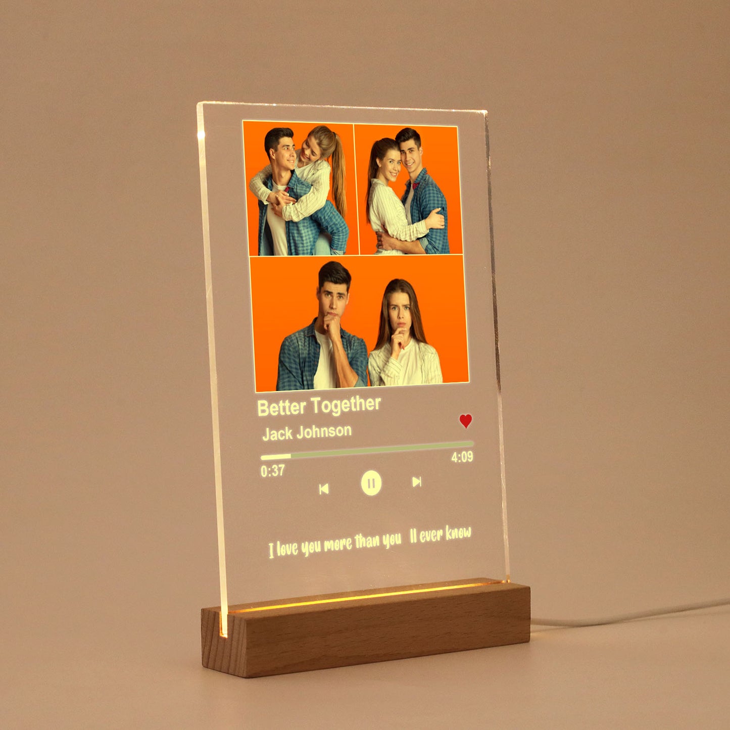 Custom Acrylic Photo Song Plaque - Personalized Music Plaque Lamp - Couples Gift