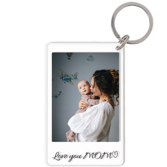 Love You Mom - Personalized Photo Keychain for Mom - Custom Picture Keychain - Perfect Mother's Day & Birthday Gift