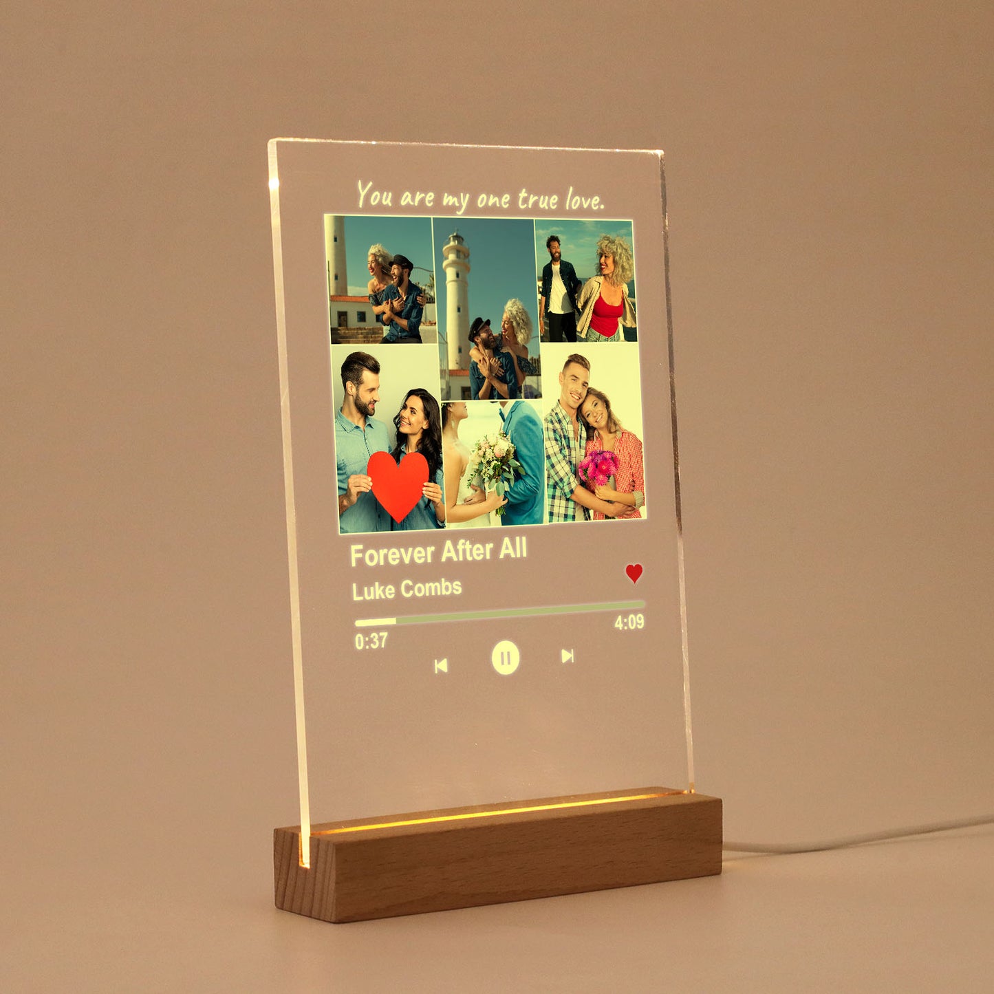 Custom Acrylic Photo Song Plaque - Personalized Music Plaque Lamp - Couples Gift